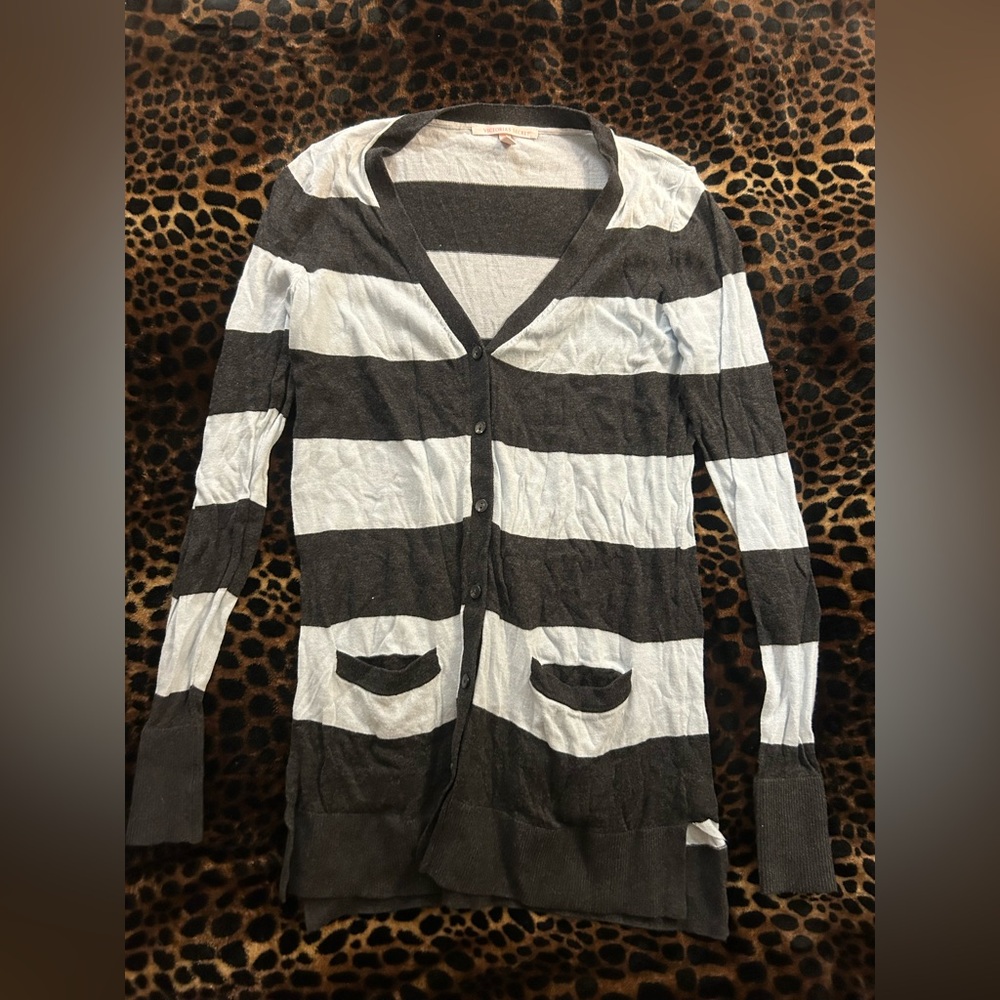Victoria's Secret Black & White Striped V-Neck Cardigan